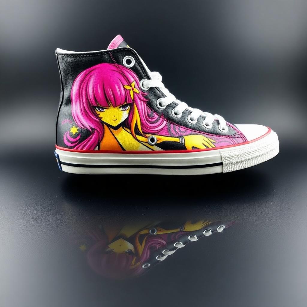 Anime High — Custom high-tops featuring full anime portrait artwork. Custom Junkies Africa sneakers portfolio piece.